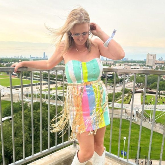 RAINBOW FRINGE SEQUIN DRESS - Picture 3 of 10